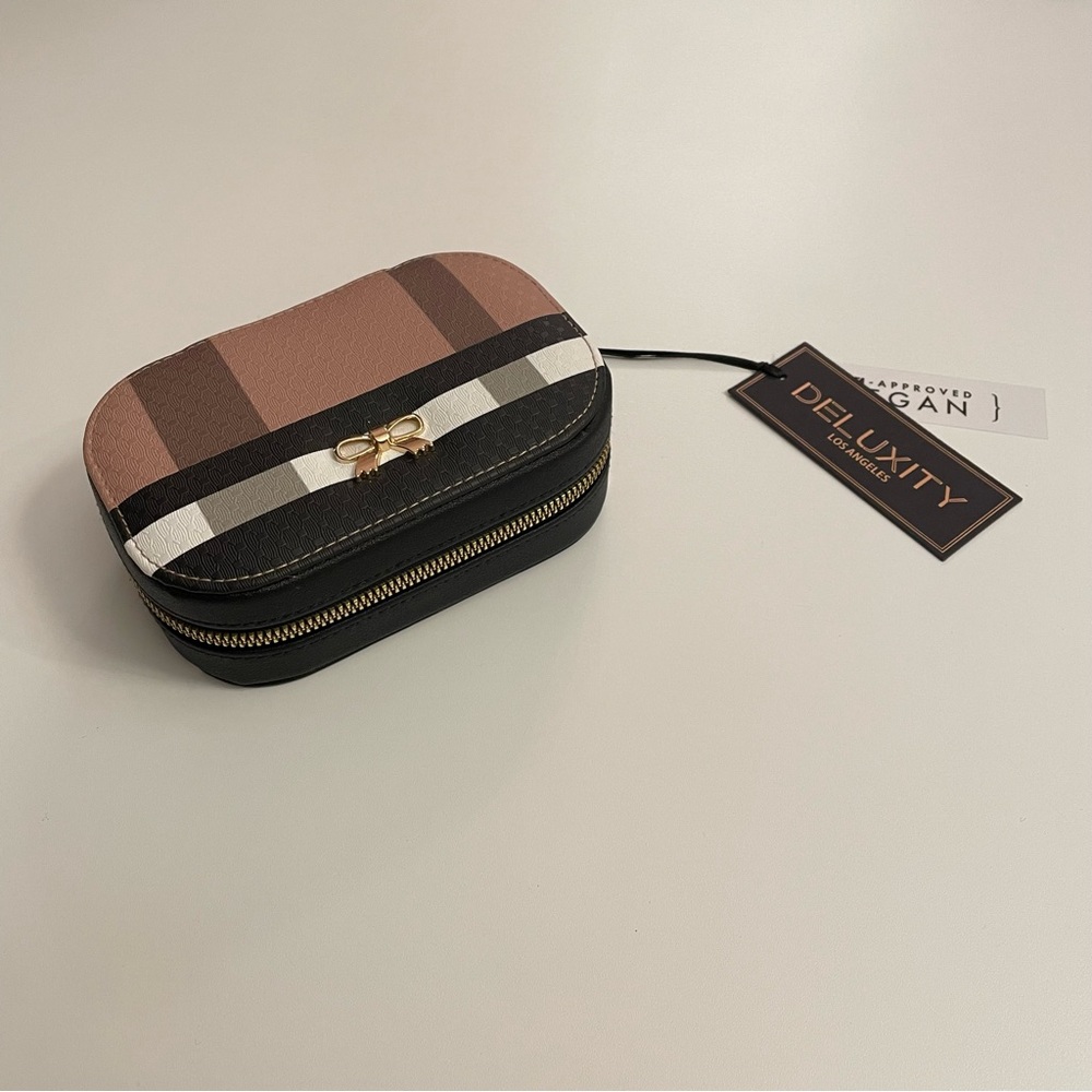 Tan & Black Tartan print travel jewelry box